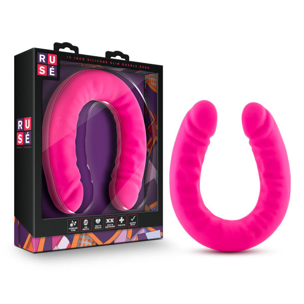 Ruse 18 Silicone Slim Double Dong Hot Pink 