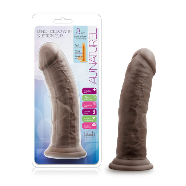 Au Naturel 8in Dildo W- Suction Cup Chocolate