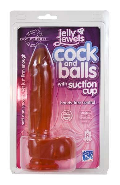 Jelly Cock & Balls W-suction Cup Red