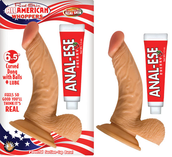 All American Whoppers 6.5in Curved Dong W-balls Flesh