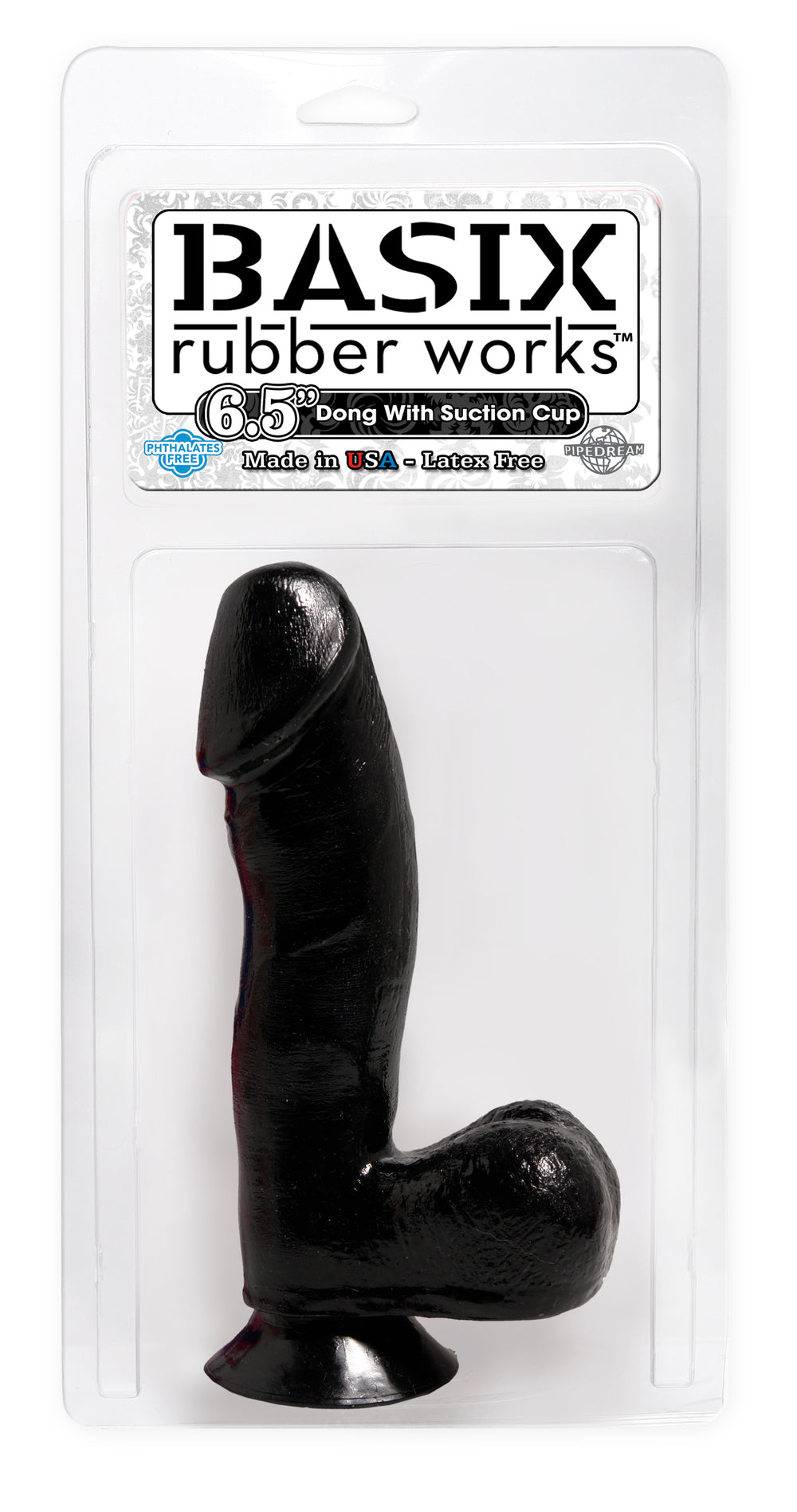 Basix Rubber Works Black 6.5in Dong W- Suction Cup