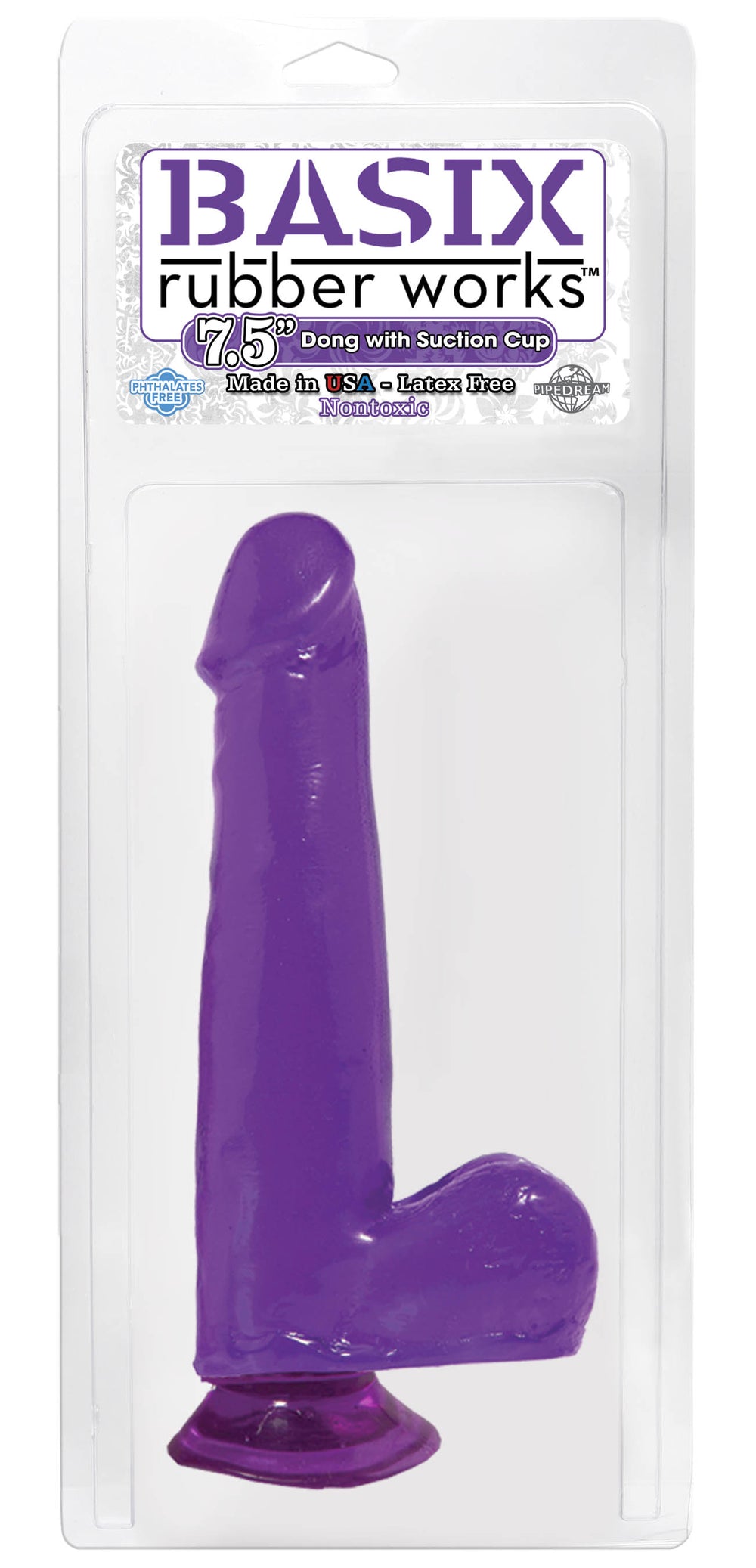 Basix Rubber Works 7.5in Dong W-suction Cup Purple
