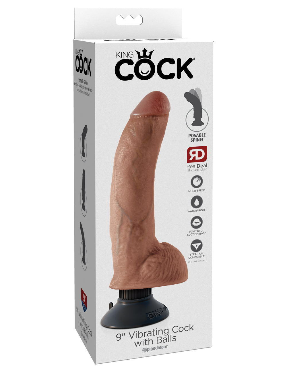 King Cock 9in Vibrating Tan W- Balls