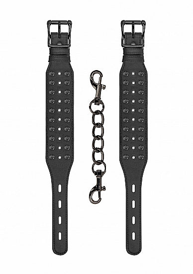 Ouch! Skulls & Bones Ankle Cuffs W- Spikes Black