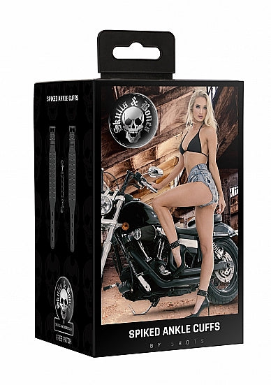 Ouch! Skulls & Bones Ankle Cuffs W- Spikes Black