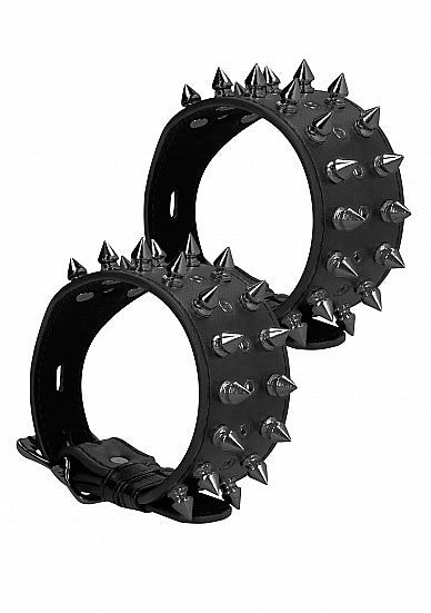 Ouch! Skulls & Bones Ankle Cuffs W- Spikes Black