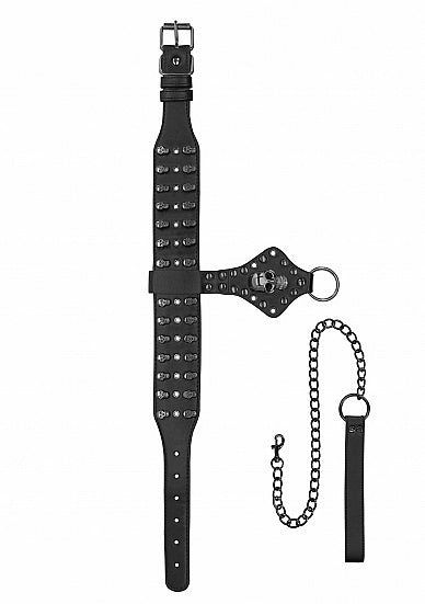 Ouch! Skulls & Bones Neck Chain W- Skulls And Leash Black