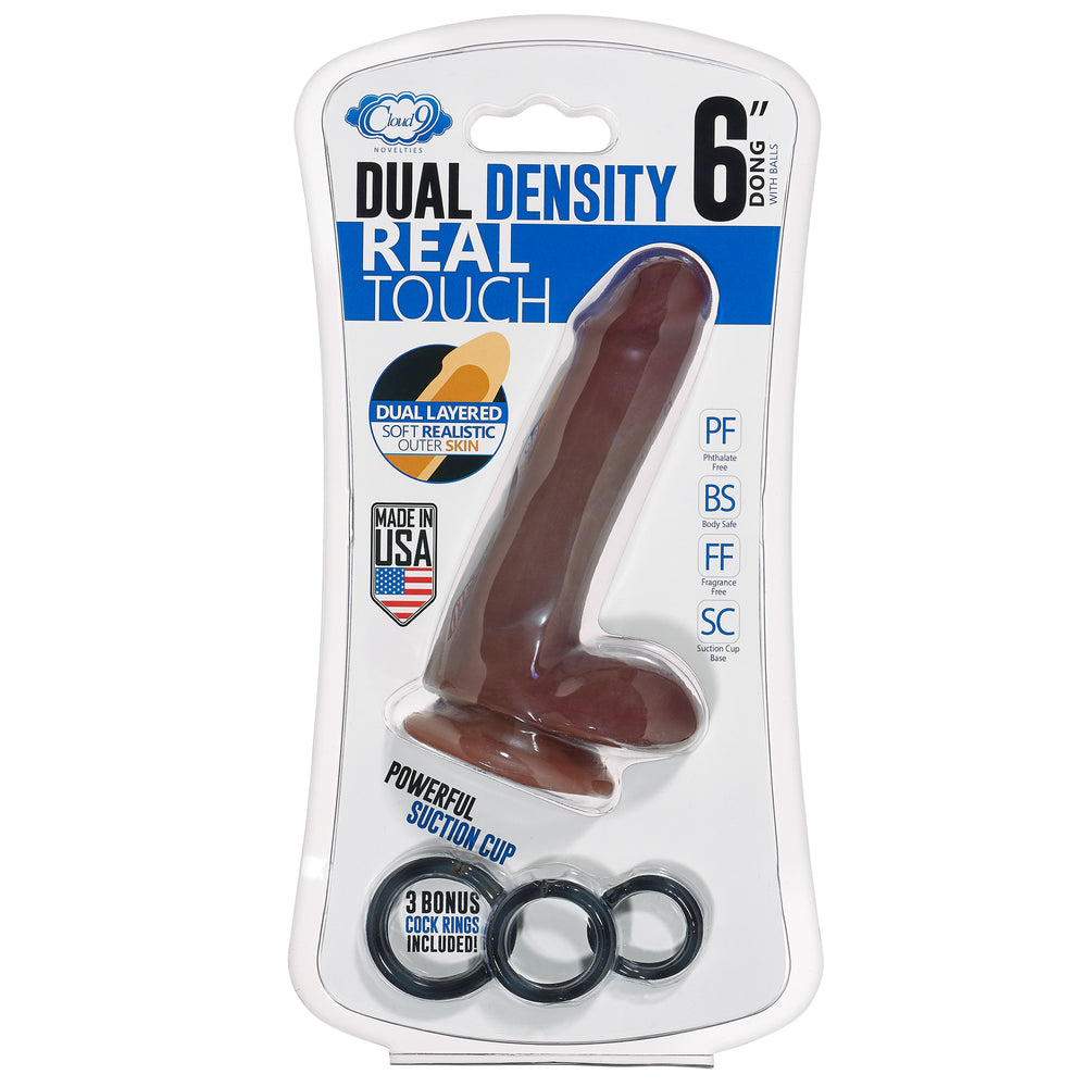 Cloud 9 Dual Density Dildo Touch 6in W- Balls Brown