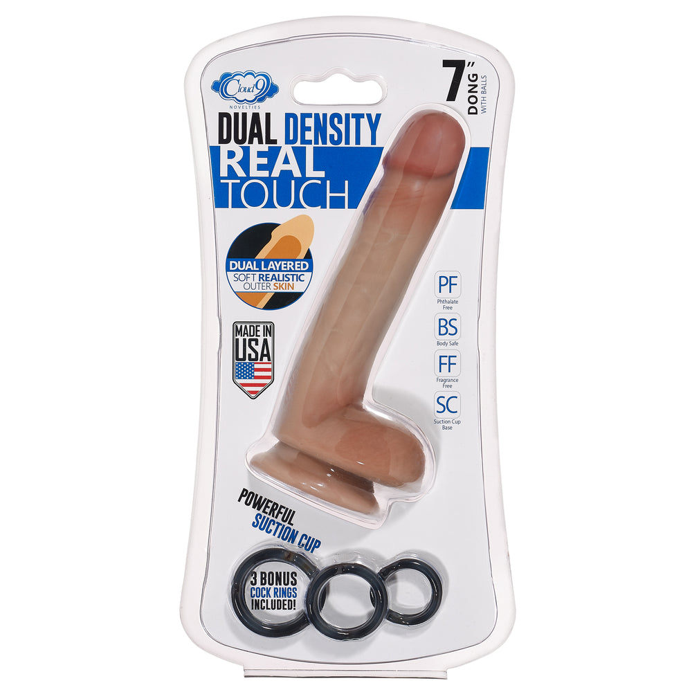 Cloud 9 Dual Density Dildo Touch 7in W- Balls Tan- Mocha