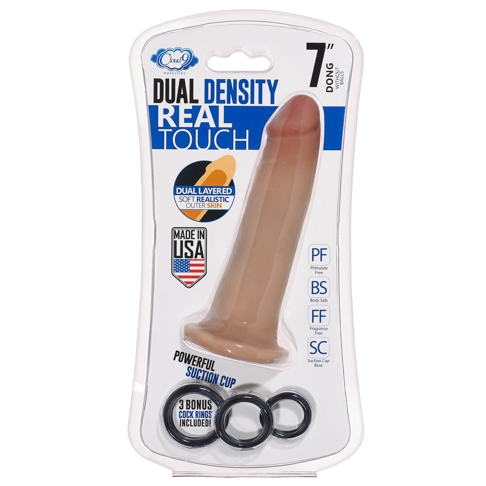 Cloud 9 Dual Density Dildo Touch 7in W- No Balls Tan- Mocha