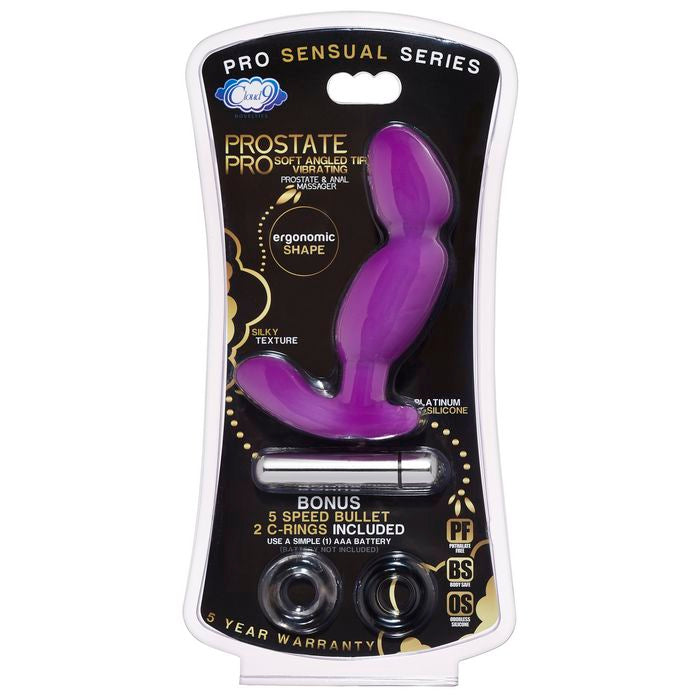Prostate Pro Soft Angled Tip Anal Prostate Massager Purple W-c Rings