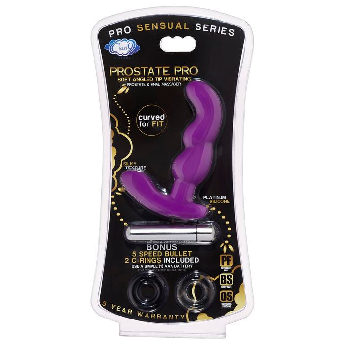 Prostate Pro Soft Angled Tip Prostate Anal Massager Purple W-c Rings