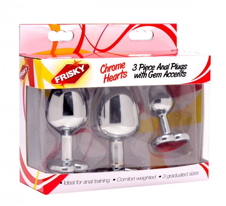 Frisky Chrome Hearts 3 Piece Anal Plugs W-gem Accents